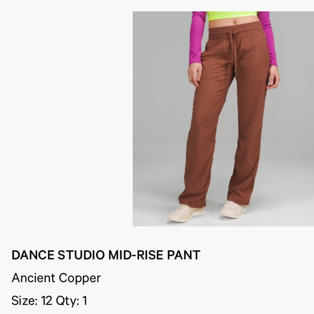 Lululemon Dance Studio Mid Rise Pant Regular - Size 12 - Ancient Copper